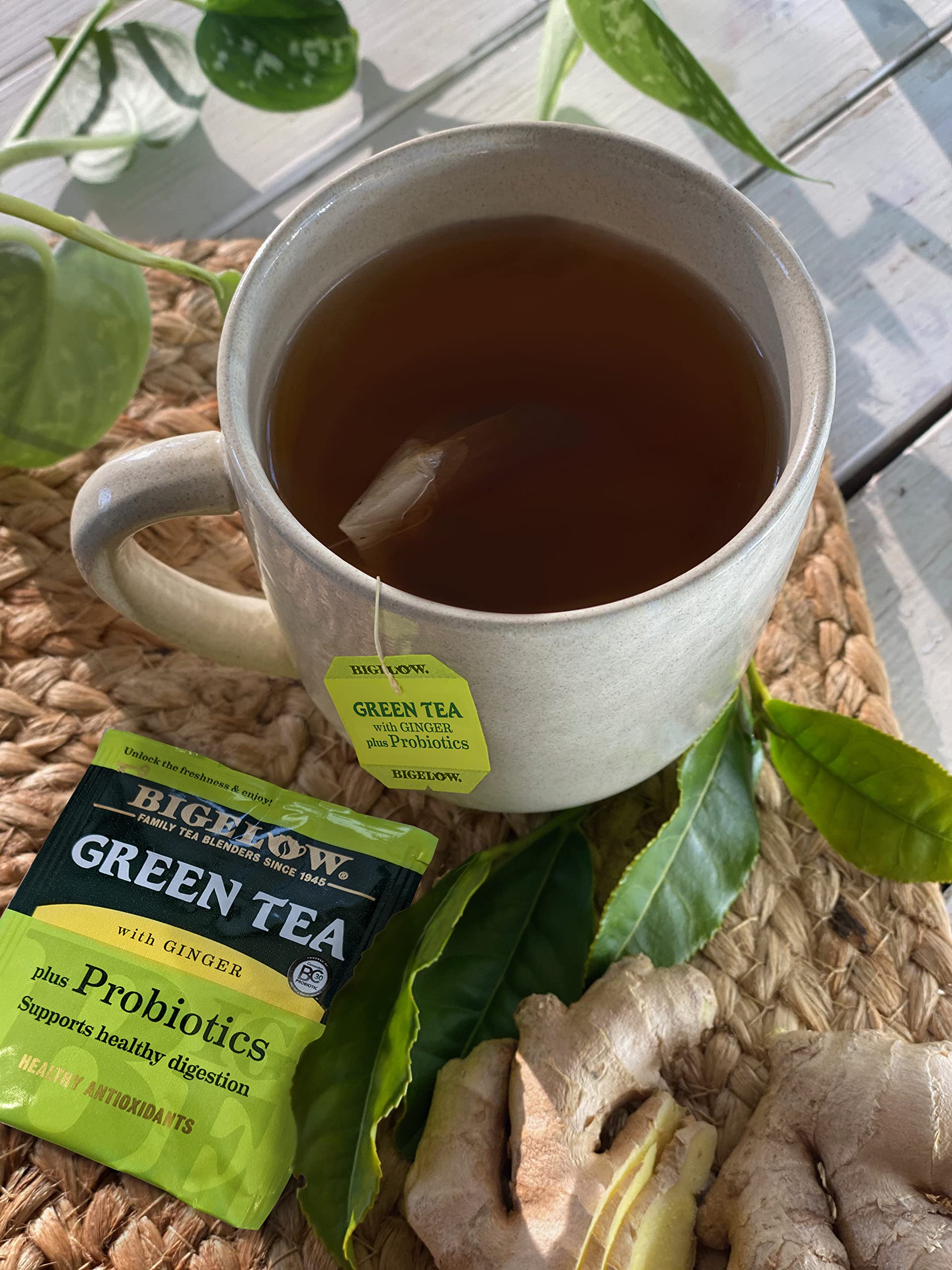 Bigelow Tea single foil-wrapped tea bag highlighting freshness and portability