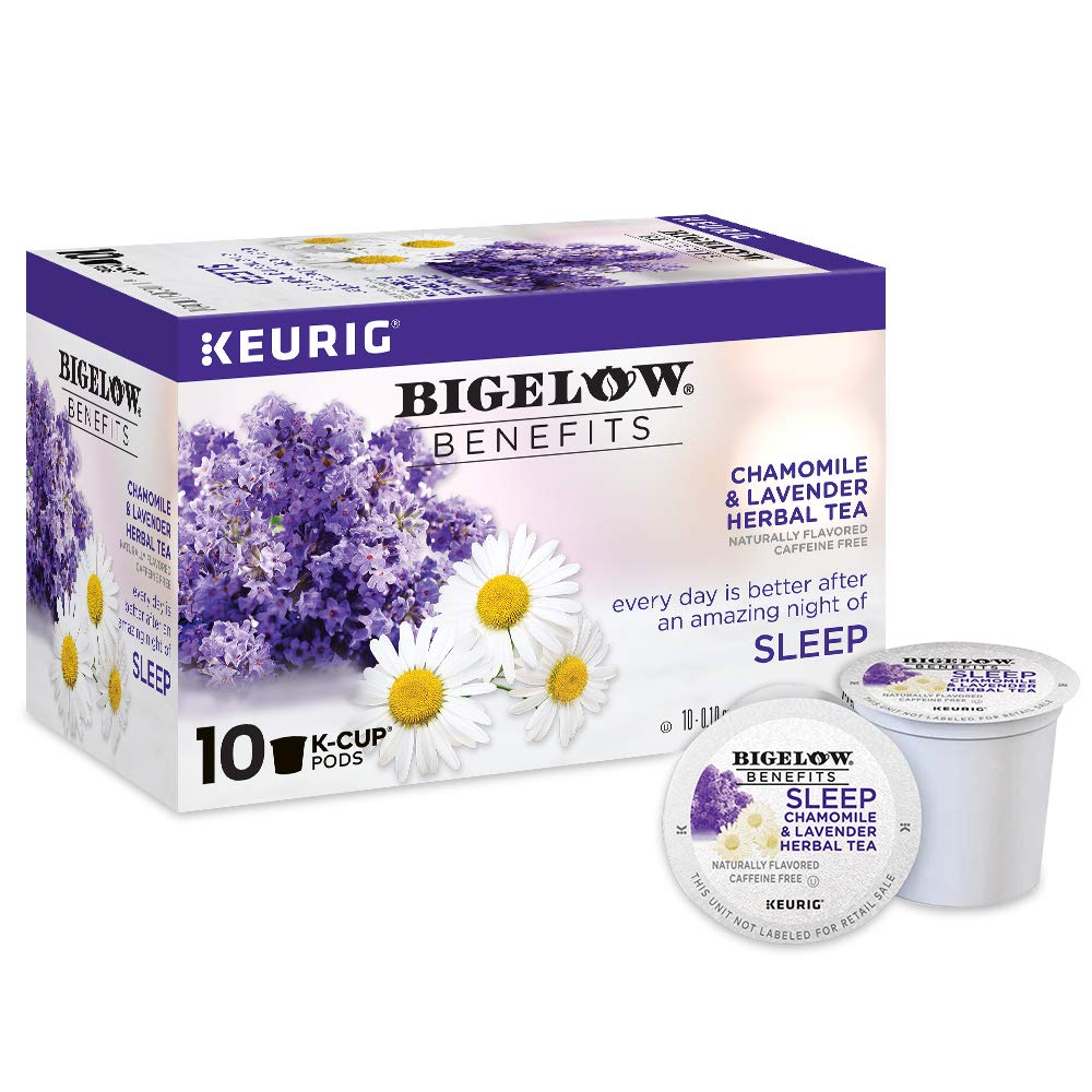 Bigelow Tea front packaging showing sleep chamomile lavender benefits