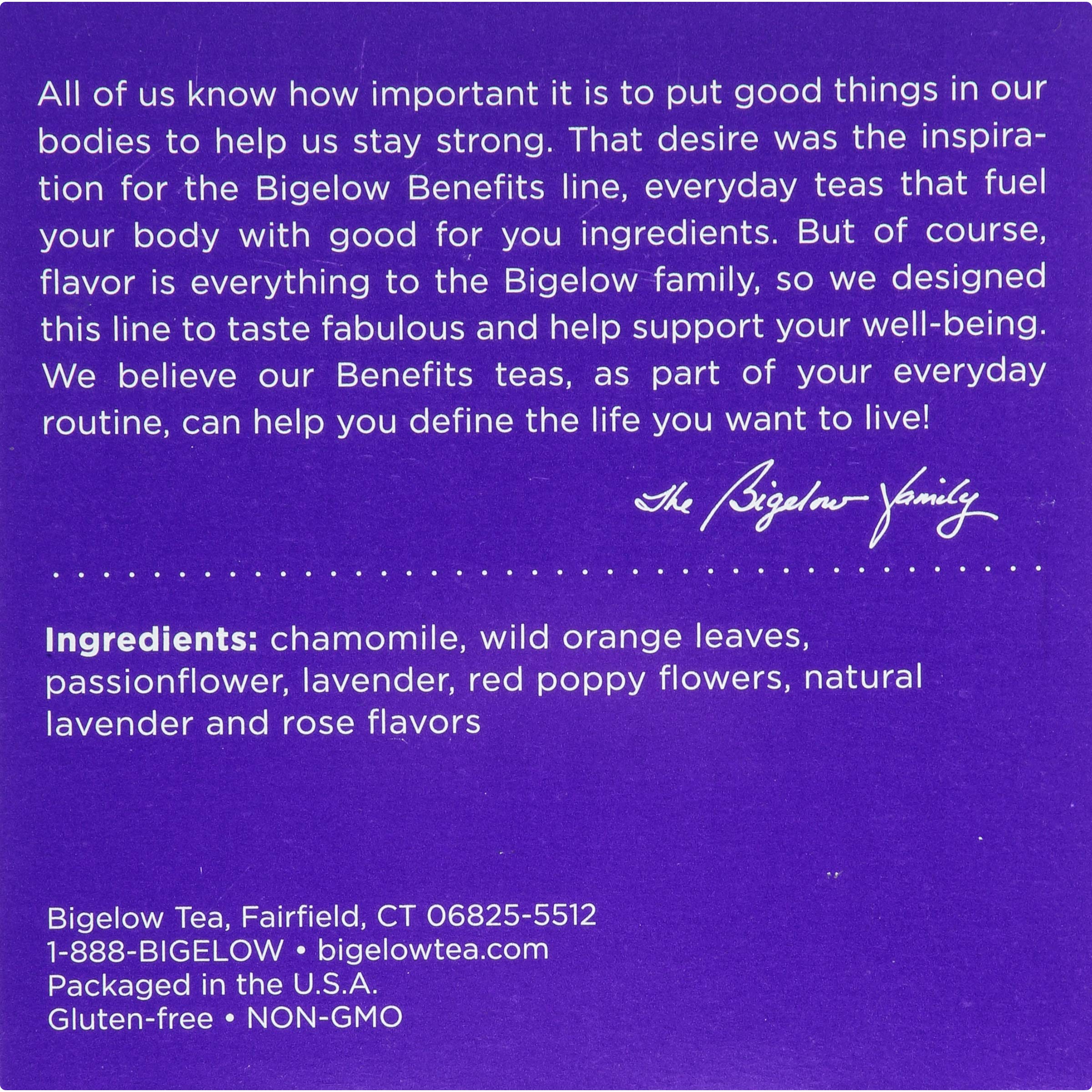 Bigelow Tea chamomile and lavender herb detail showcasing natural ingredients