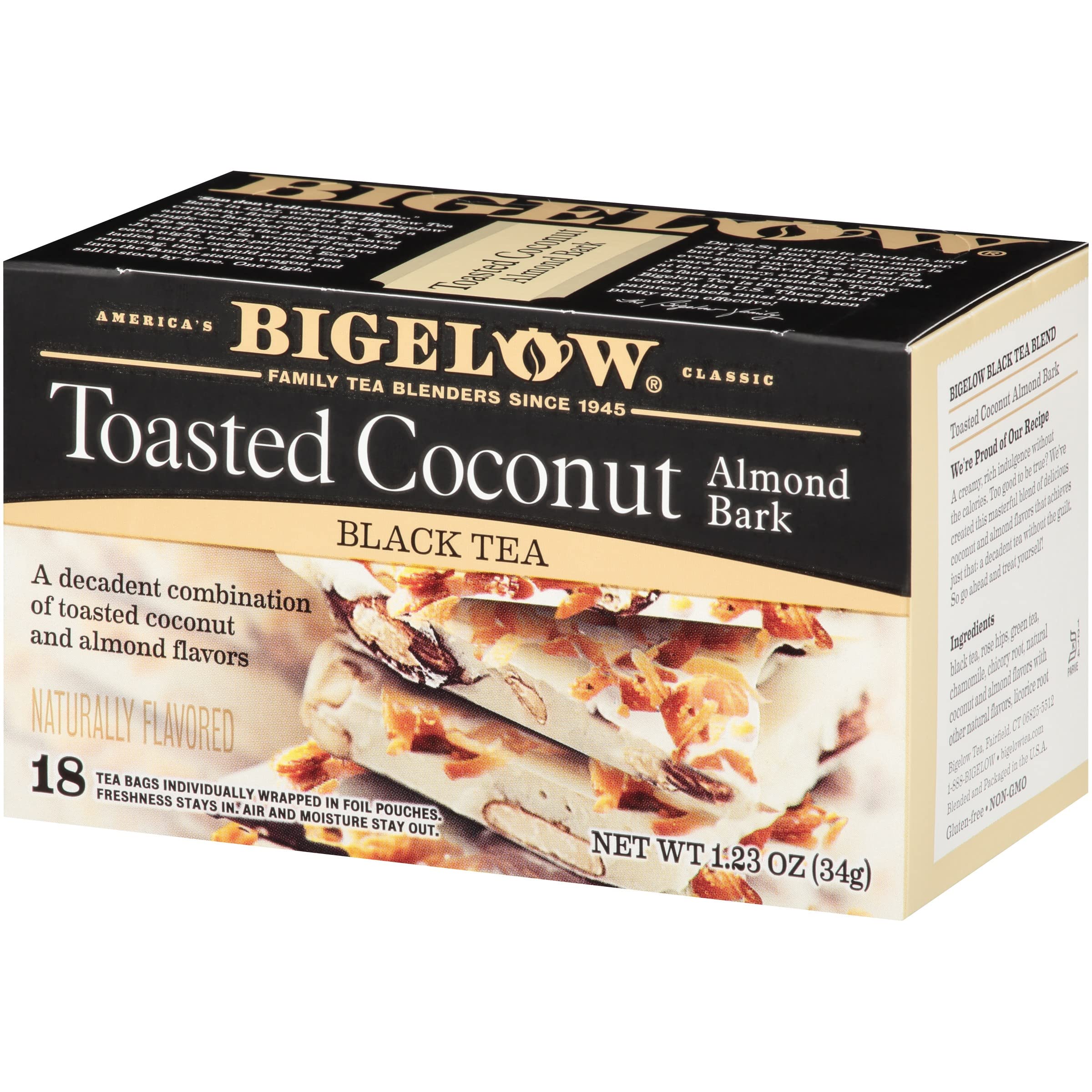Bigelow front packaging showing two boxes and serving information, highlights convenience