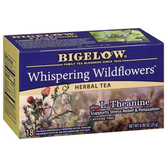 Bigelow tea front packaging showing Whispering Wildflowers and benefits