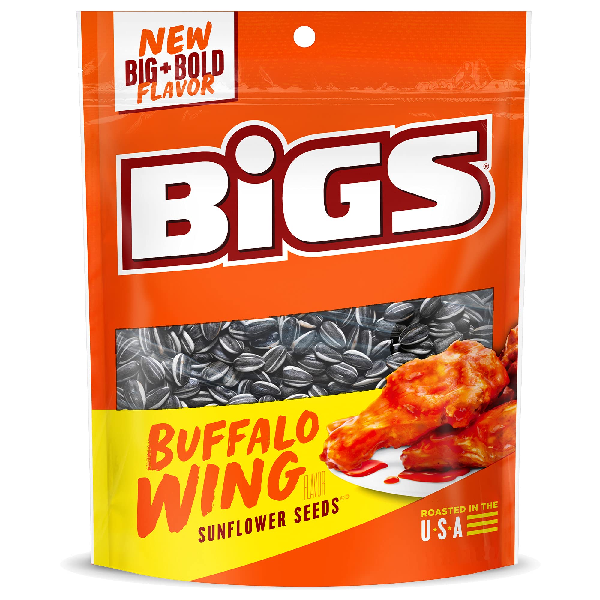 BIGS buffalo wing front packaging showing resealable bag and bold branding benefit: easy grab-and-go