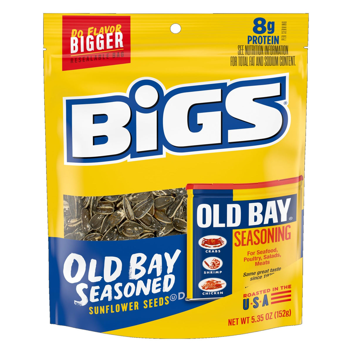 BIGS front packaging showing Old Bay seasoned seeds and bold branding