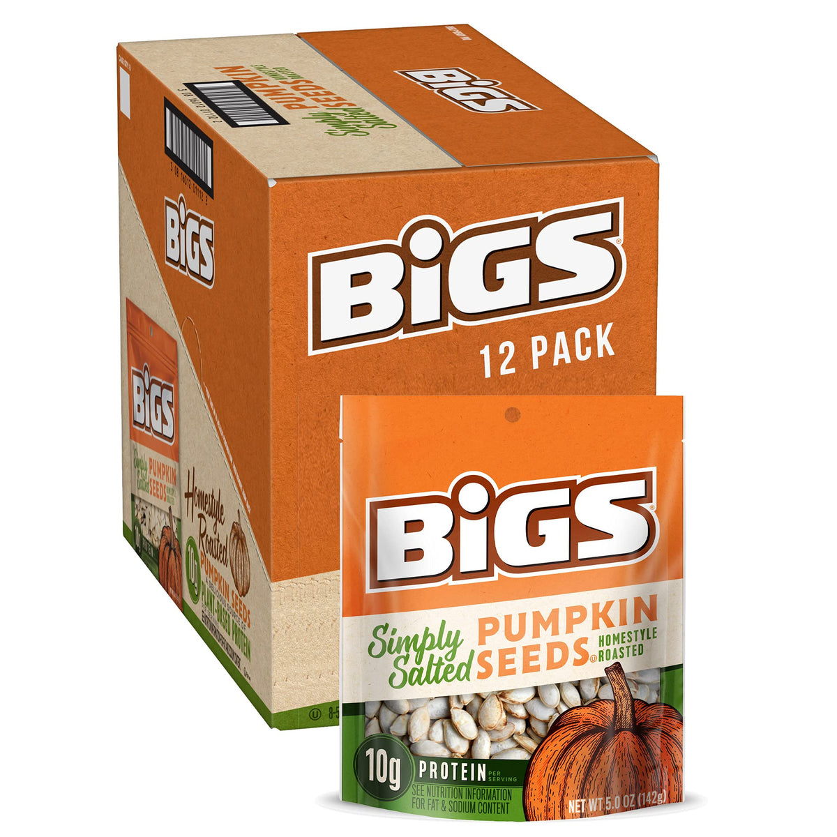 BIGS front packaging showing pack of twelve 5 oz bags and bold branding for convenience