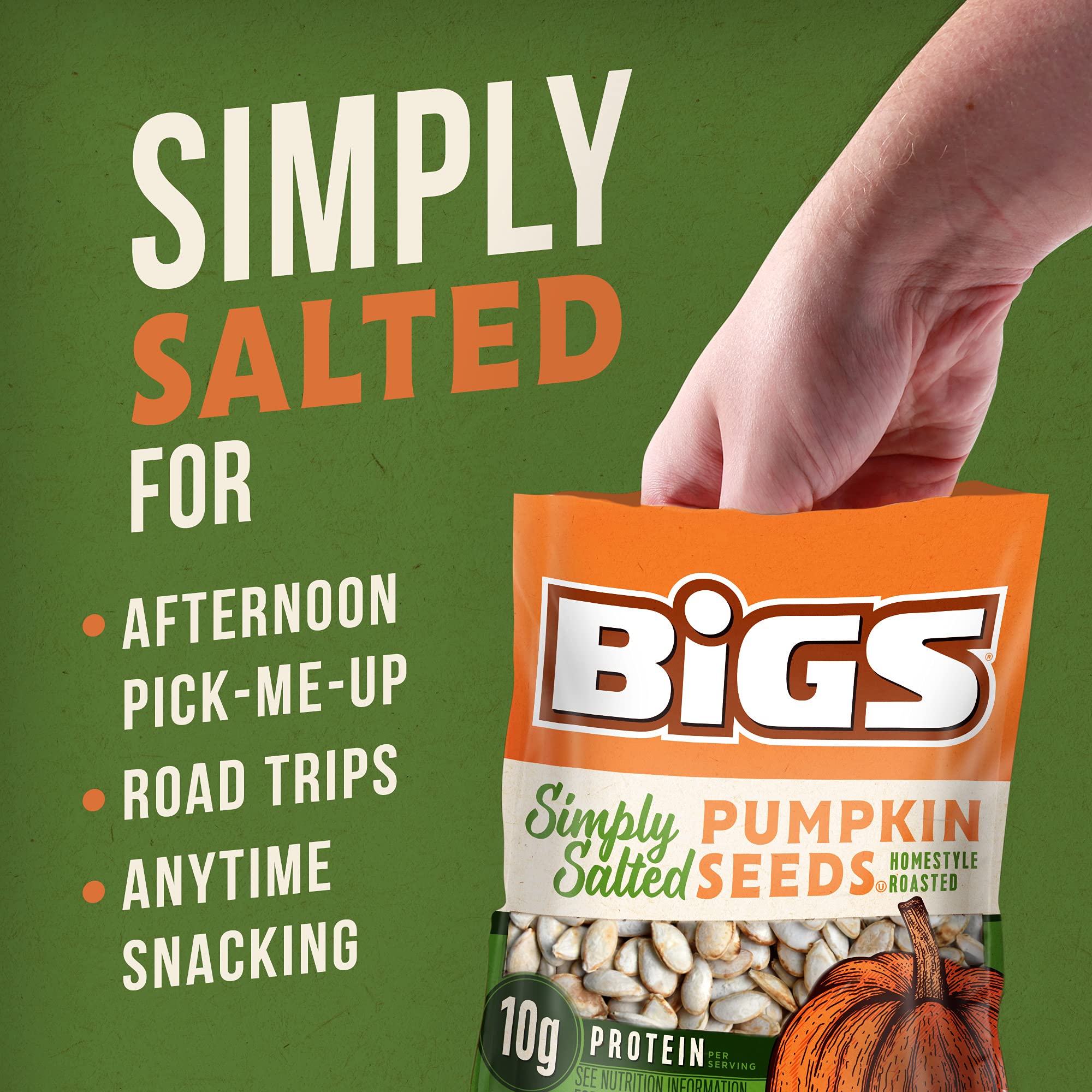 BIGS pumpkin seeds sprinkled on a salad adding savory crunch and protein boost to meals
