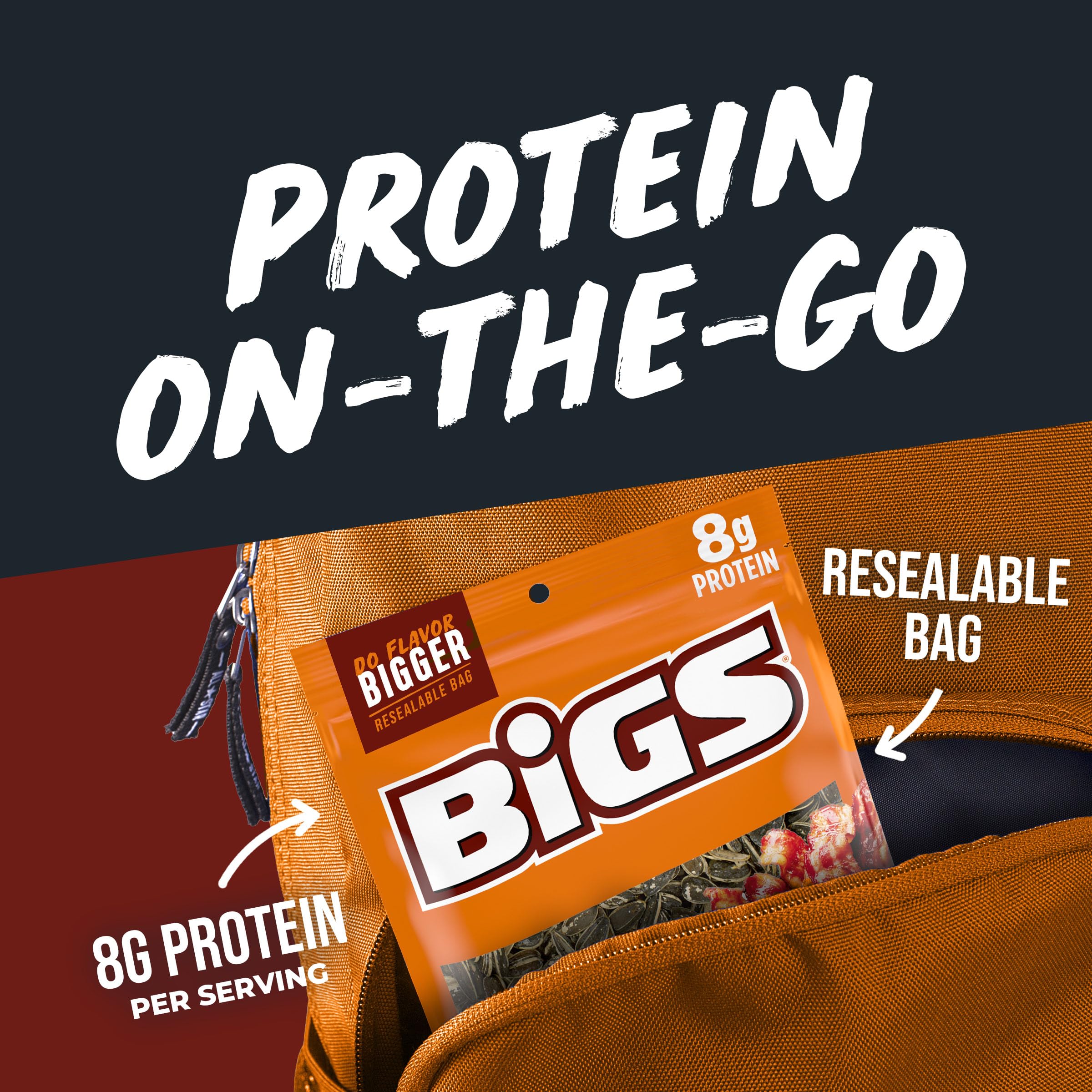BIGS open resealable zipper bag demonstrating freshness and portability