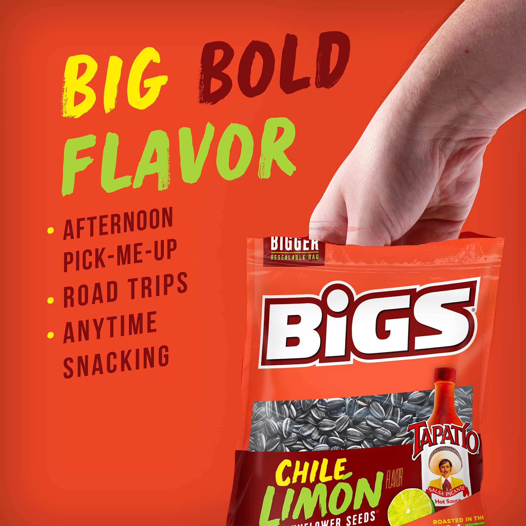 BIGS bag held in hand showing 5.35 oz size for easy portability