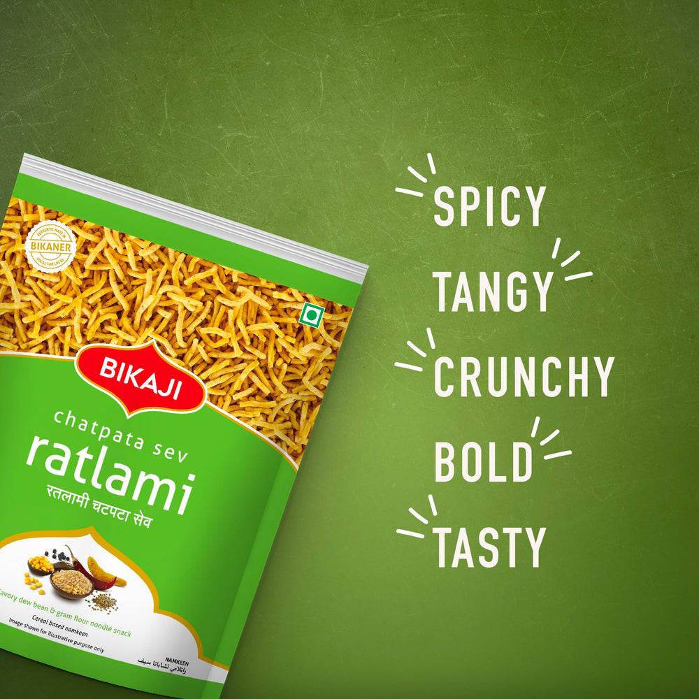 BIKAJI bhujia poured into bowl ready to eat, convenient snack appeal