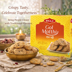 BIKAJI mathi in ceramic bowl ready to serve, convenient snack benefit