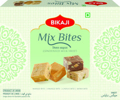 BIKAJI mewa bite mix served beside chai showing party-ready sweet and sharing benefit