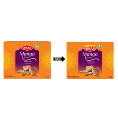 BIKAJI open box with neatly arranged mango barfi pieces, convenient ready-to-serve option