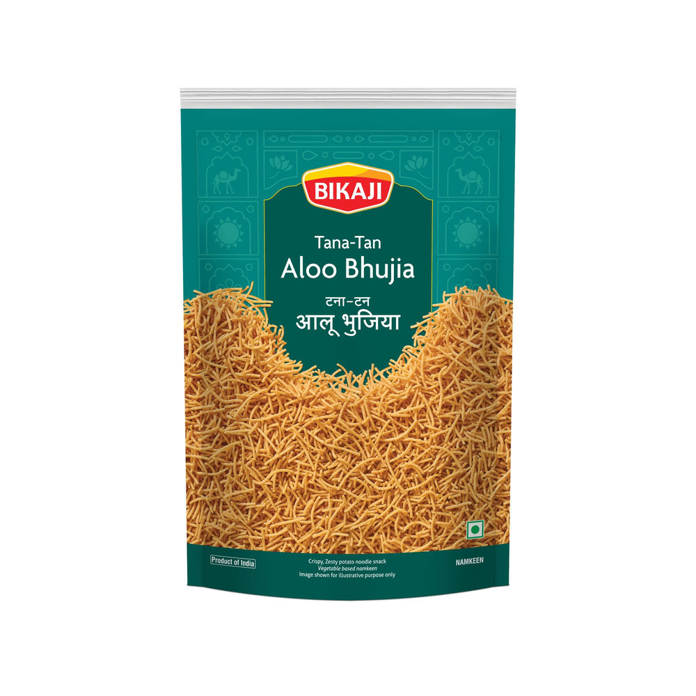 BIKAJI front packaging of 1kg Tana-Tan Aloo Bhujia showing brand and weight for quick ID