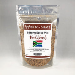 BiltongMate front packaging showing 14oz pouch and traditional label benefit clear instructions