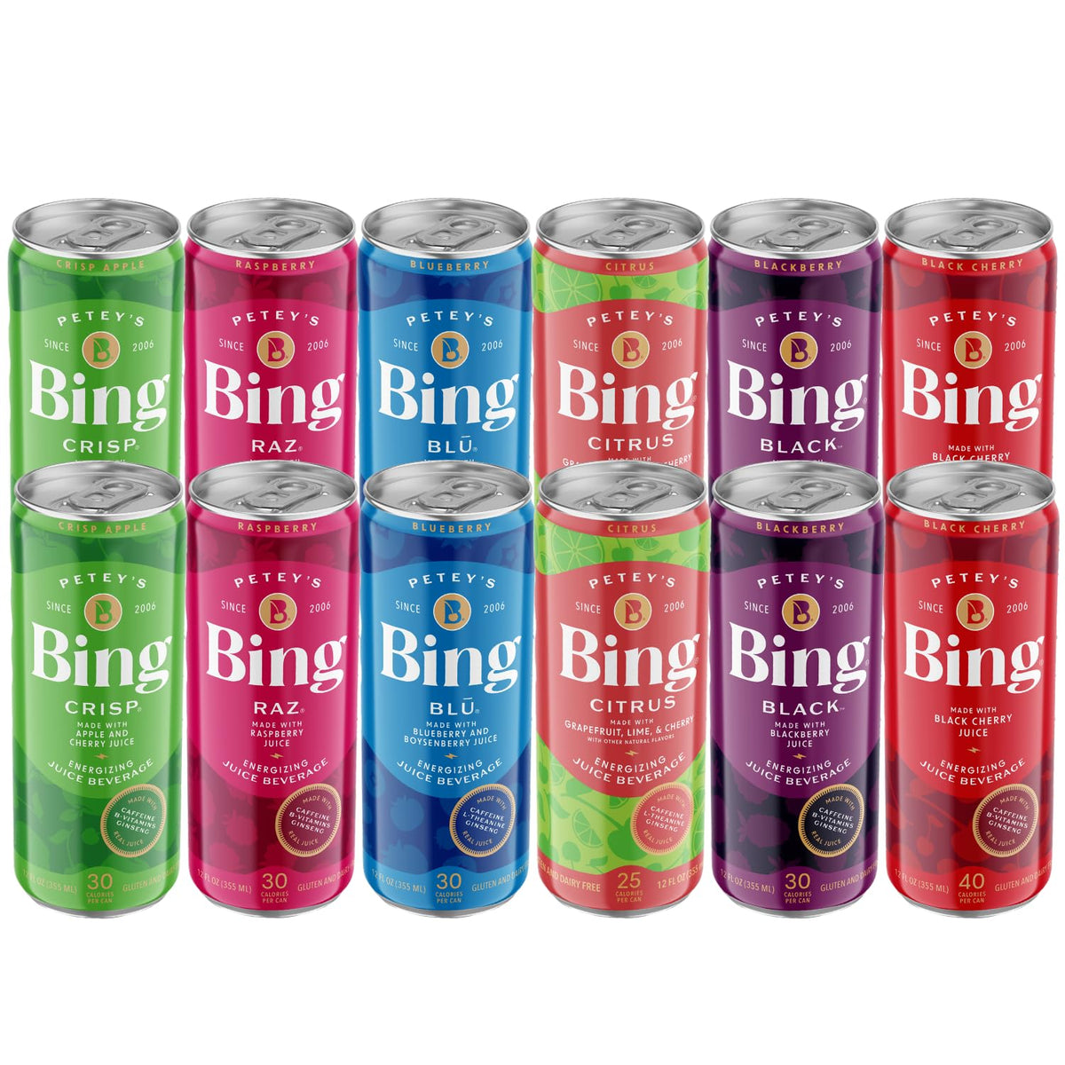 Bing front packaging showing 12-pack and flavor variety for easy selection