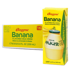 Binggrae banana milk front packaging showing single 6.8 fl oz carton and branding