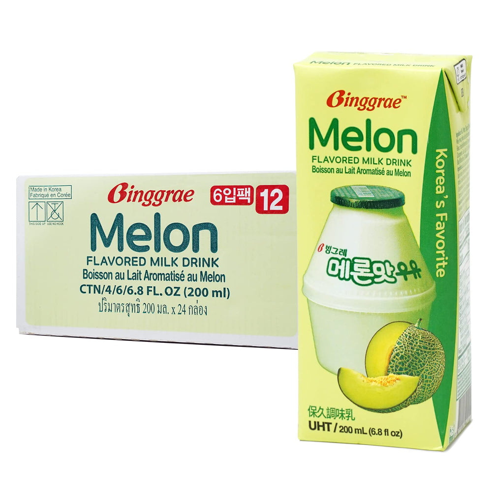 binggrae melon milk front packaging showing cartons and branding, appealing convenience