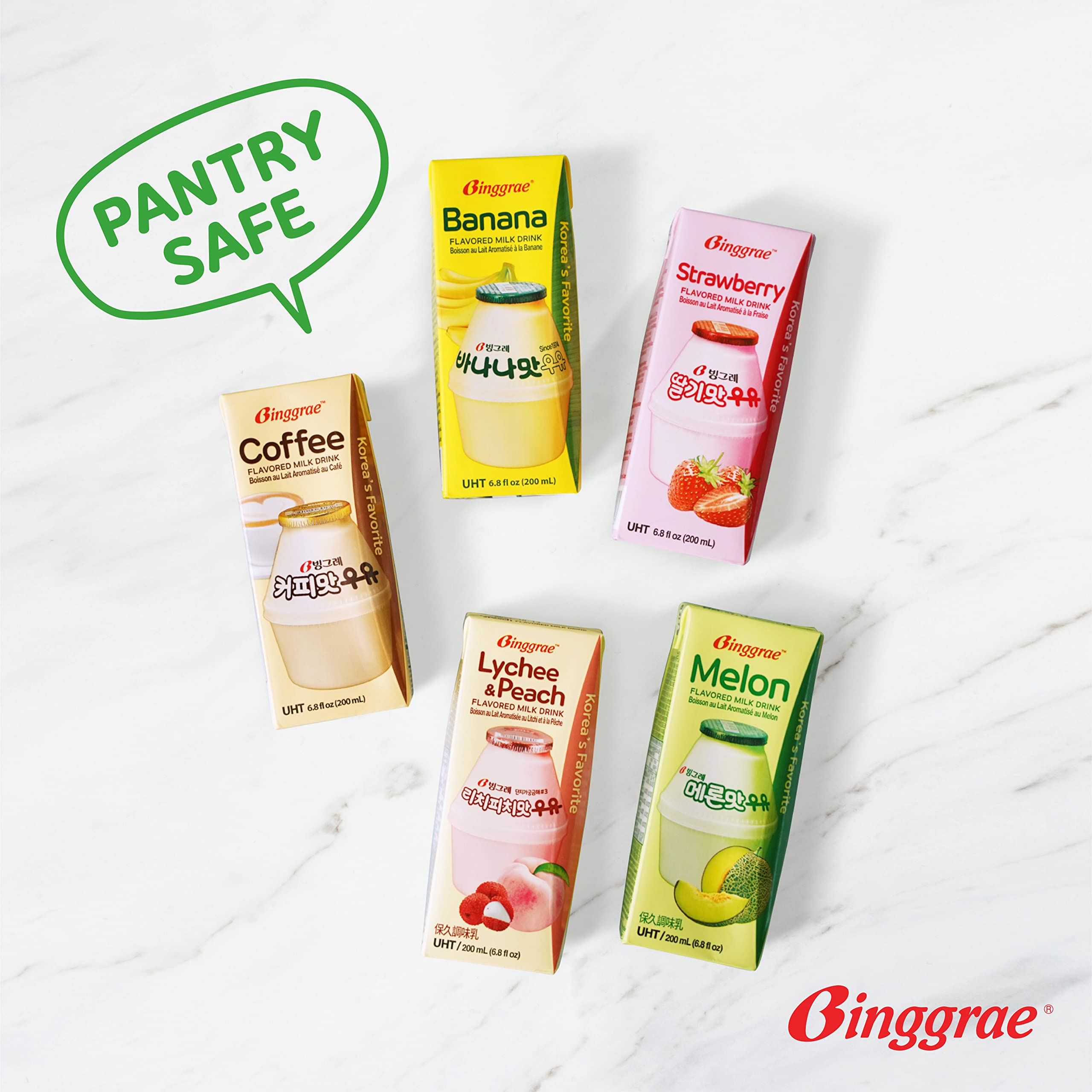 binggrae melon milk carton next to a hand for scale, easy single-serve portability
