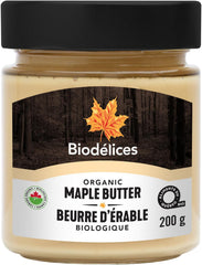 BIODELICES jar front view showing premium organic maple butter, inviting rich flavor