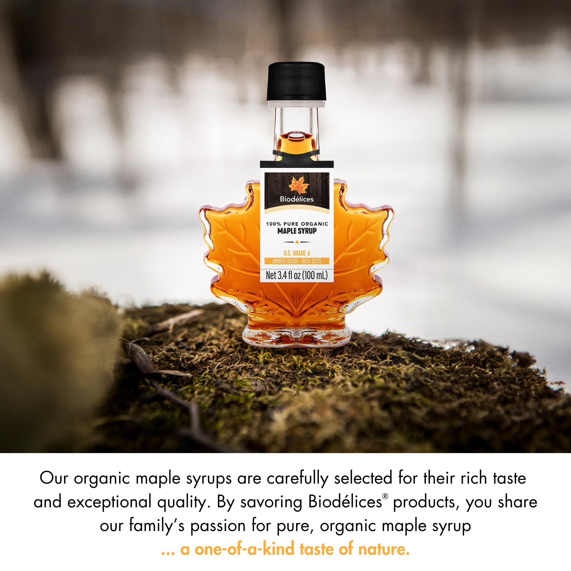 BIODELICES syrup pouring over pancakes adding natural sweet flavor