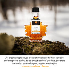 BIODELICES syrup pouring over pancakes adding natural sweet flavor