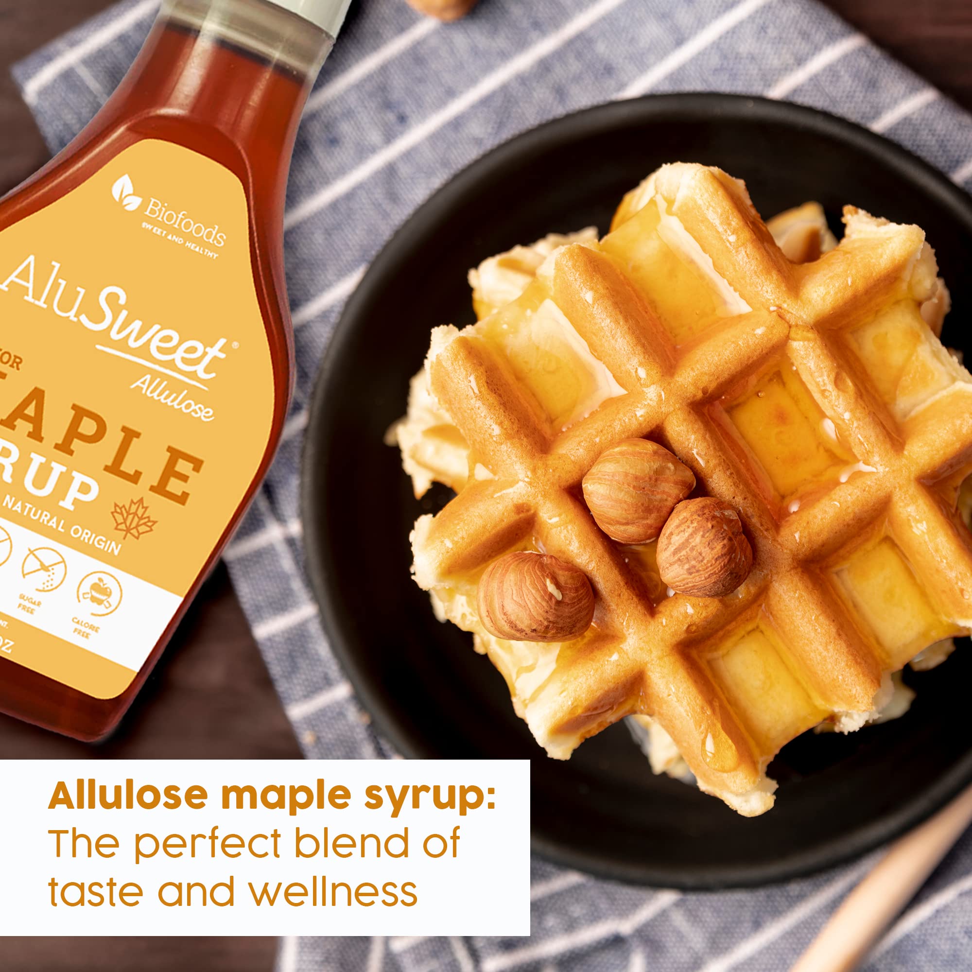 Biofoods Alusweet bottle next to measuring cup for size and serving reference