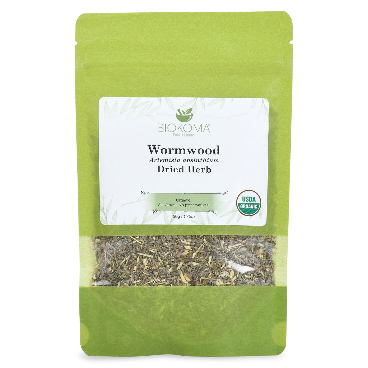 Biokoma front pouch of wormwood showing package and benefit of freshness