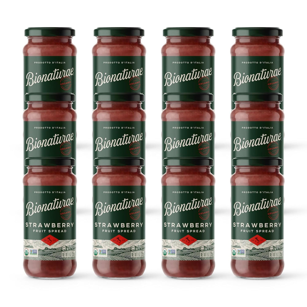 bionaturae front packaging showing organic strawberry jars and branding benefit clarity