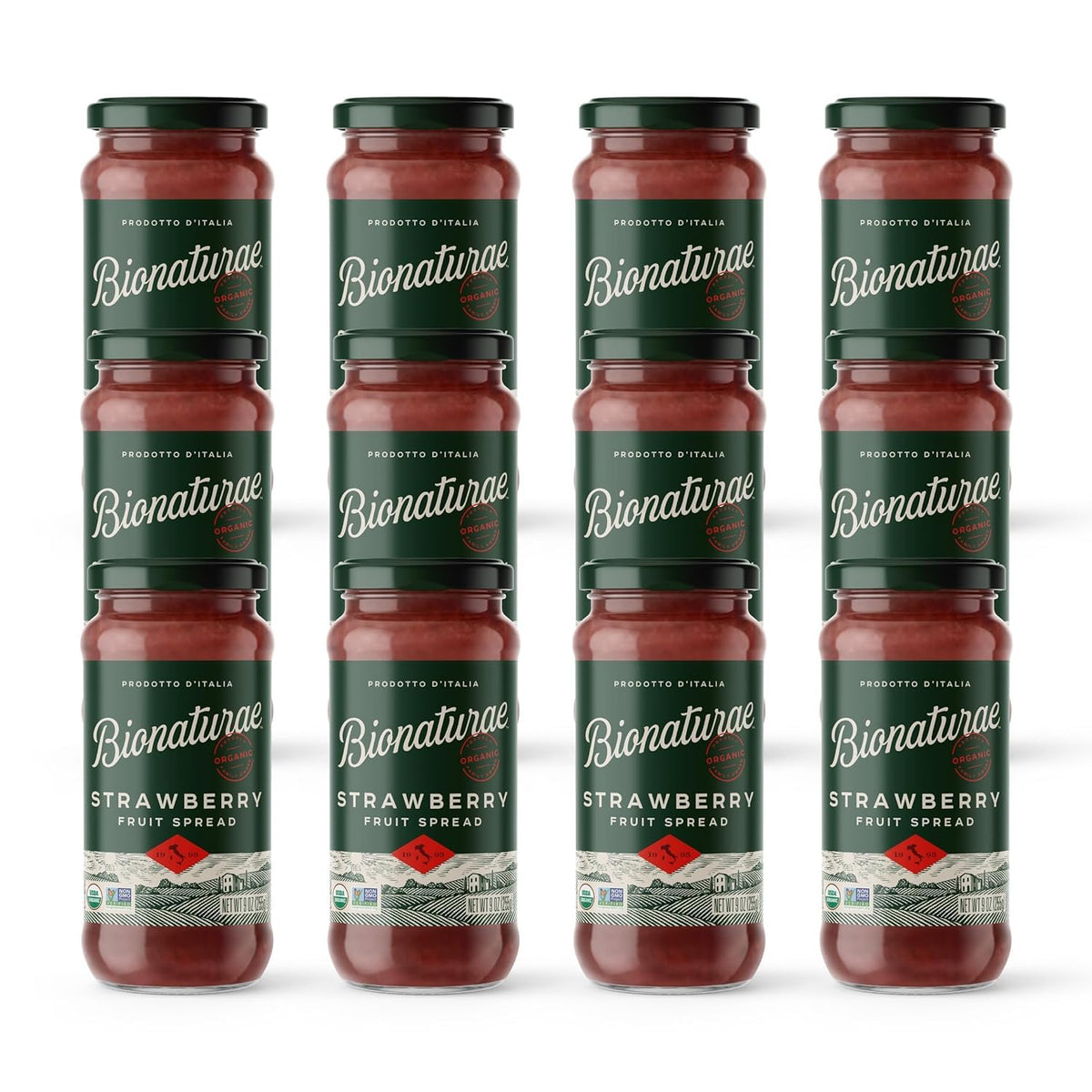bionaturae front packaging showing organic strawberry jars and branding benefit clarity