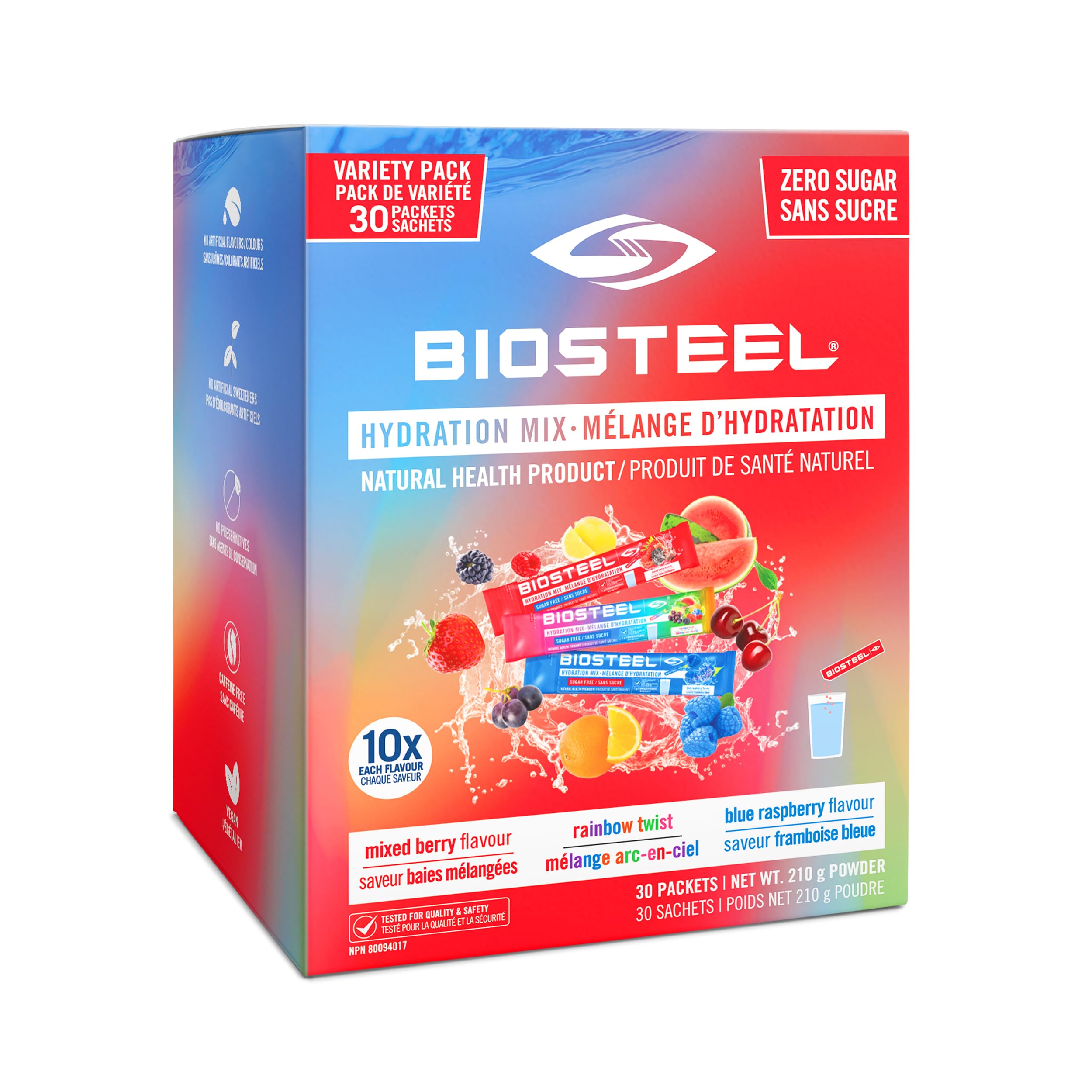 BIOSTEEL front packaging showing variety pack and packet count for easy recognition