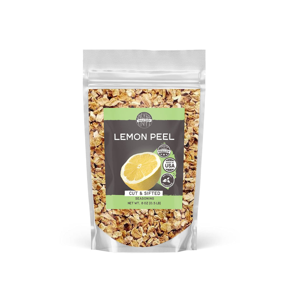 Birch & Meadow front packaging showing 8 oz lemon peel, adds consistent citrus flavor