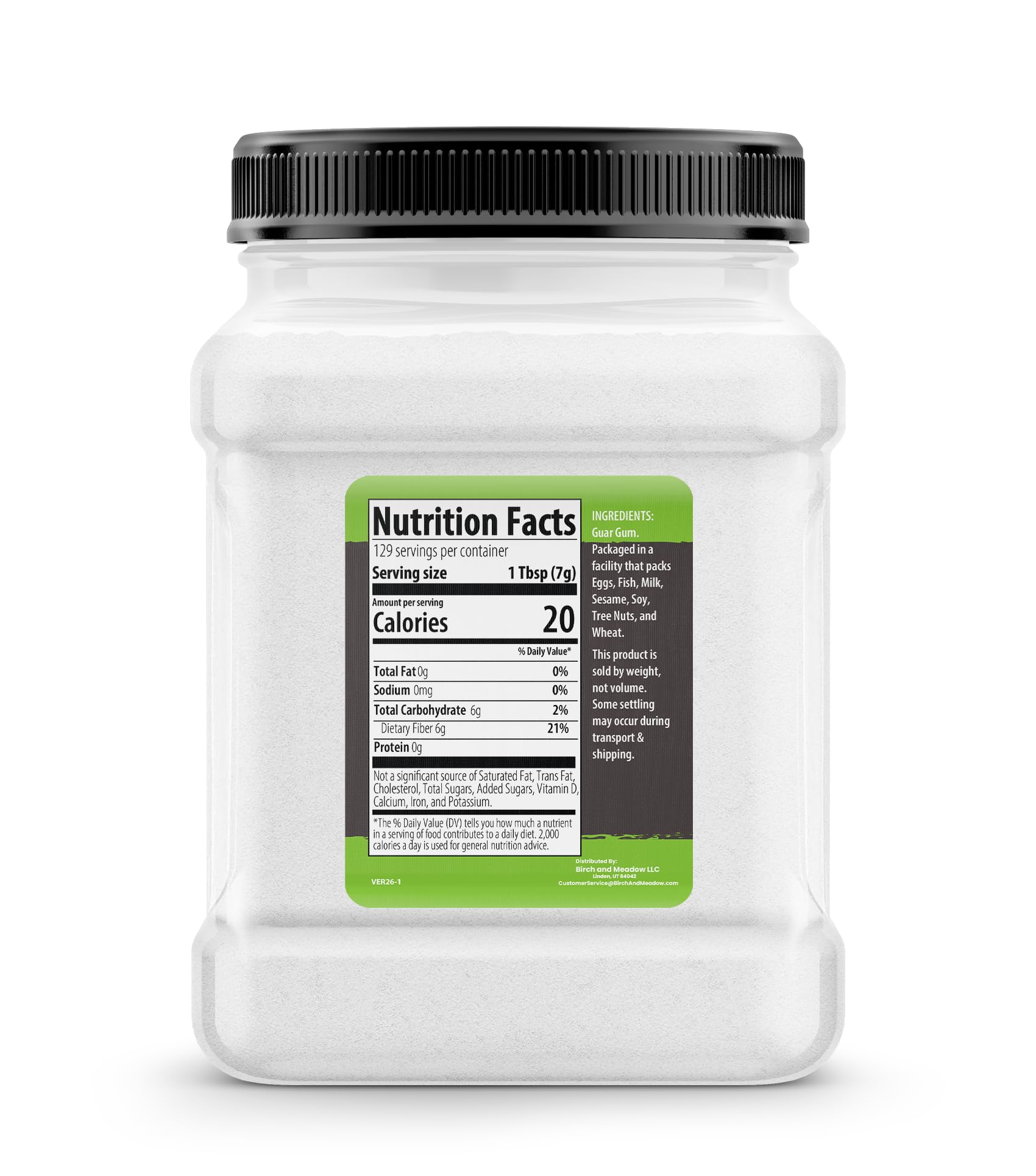 Birch & Meadow close-up of fine guar gum powder, smooth texture for easy blending