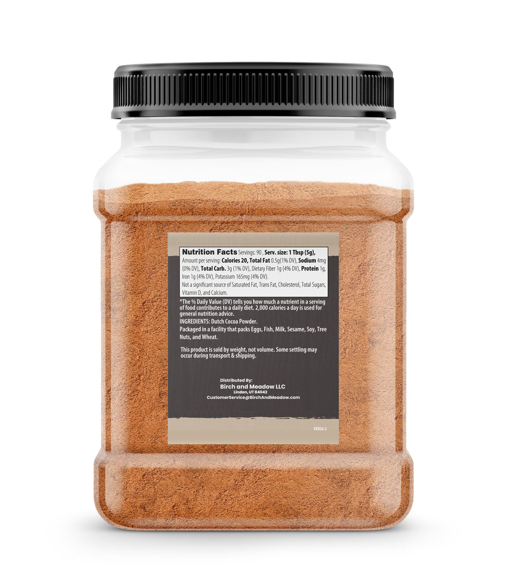 Birch & Meadow close-up of Dutch cocoa powder texture, fine grind improves blending