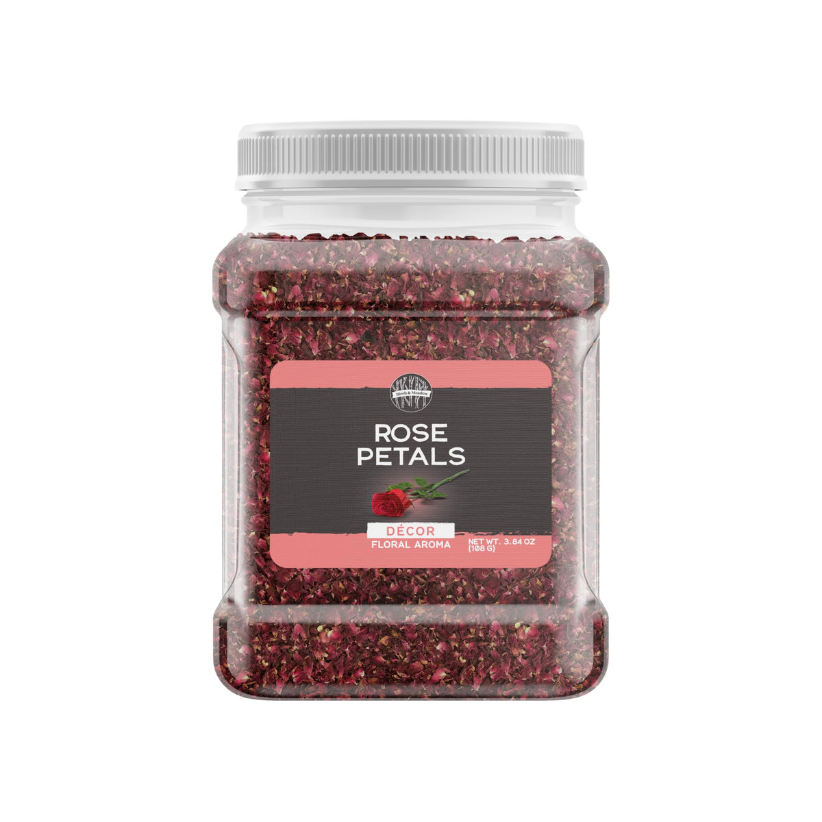 Birch & Meadow front jar of edible rose petals showing label and resealable lid, preserves freshness