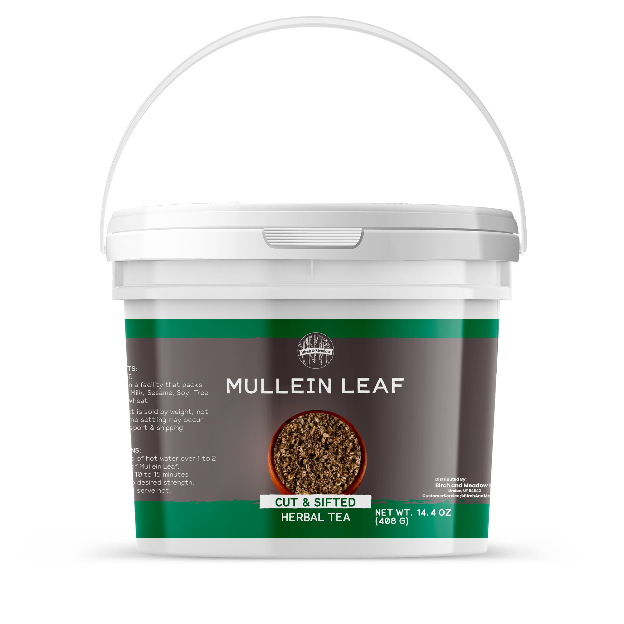 Birch & Meadow front view of one-gallon mullein leaf package showing label and bulk packaging convenience