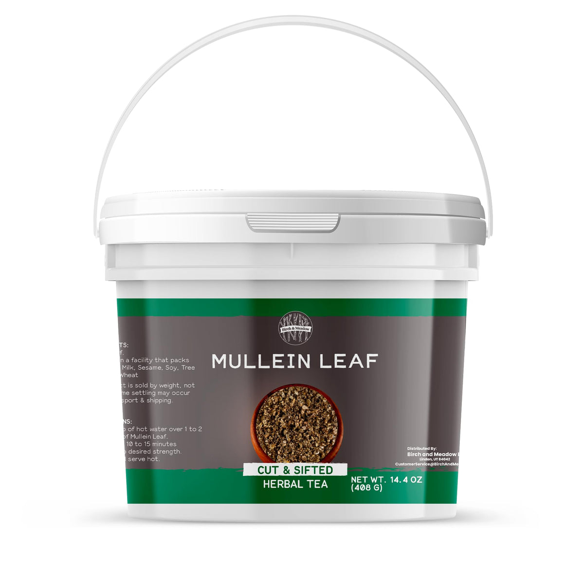 Birch & Meadow front view of one-gallon mullein leaf package showing label and bulk packaging convenience