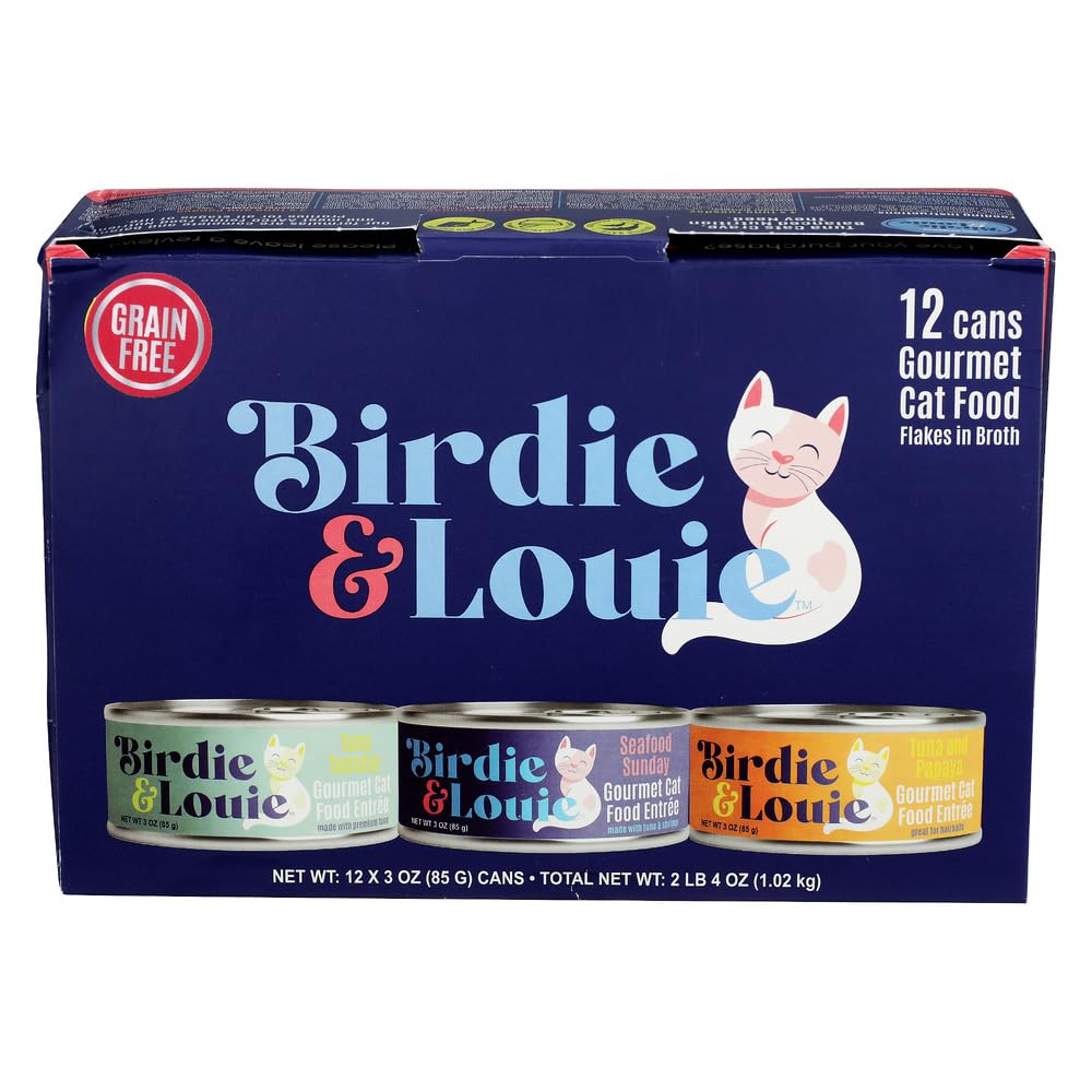 Birdie & Louie front packaging showing 12pc variety box and flavor labels for easy selection