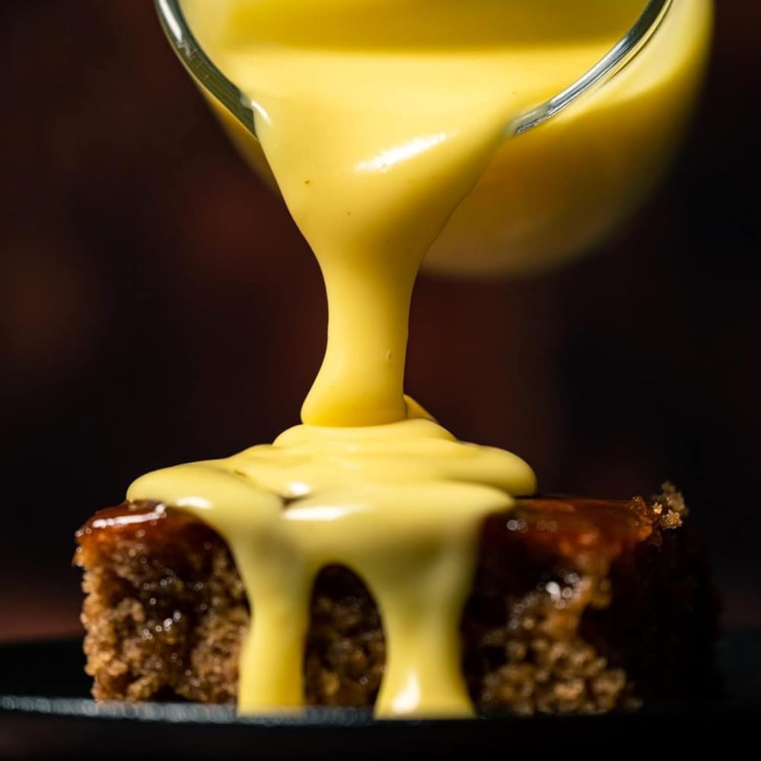 Bird's serving bowl showing creamy texture ready to spoon or pour on desserts
