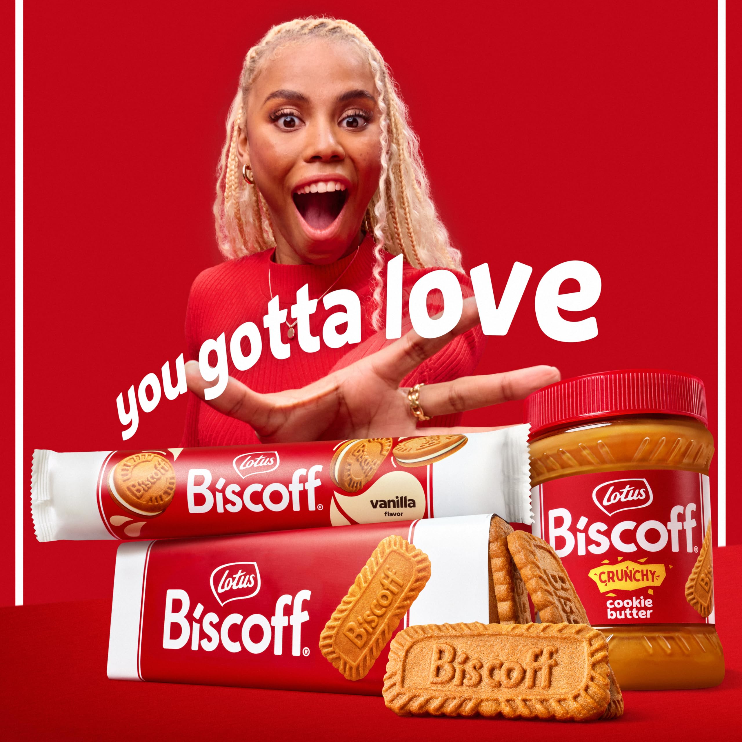 Open Biscoff jar top view revealing crunchy texture and scoopable spread
