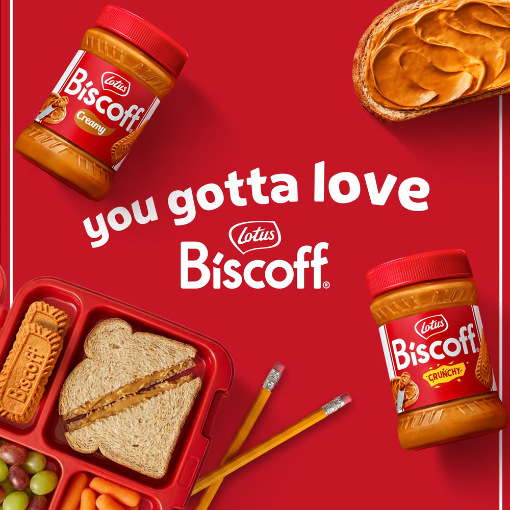 Biscoff jar compared to a spoon showing jar size and portion guidance
