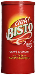 Bisto tub front view showing label and weight, clear product identity and convenience