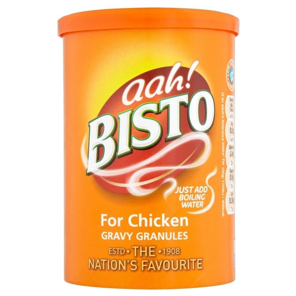 Bisto chicken gravy jar front view showing label and quick use benefit