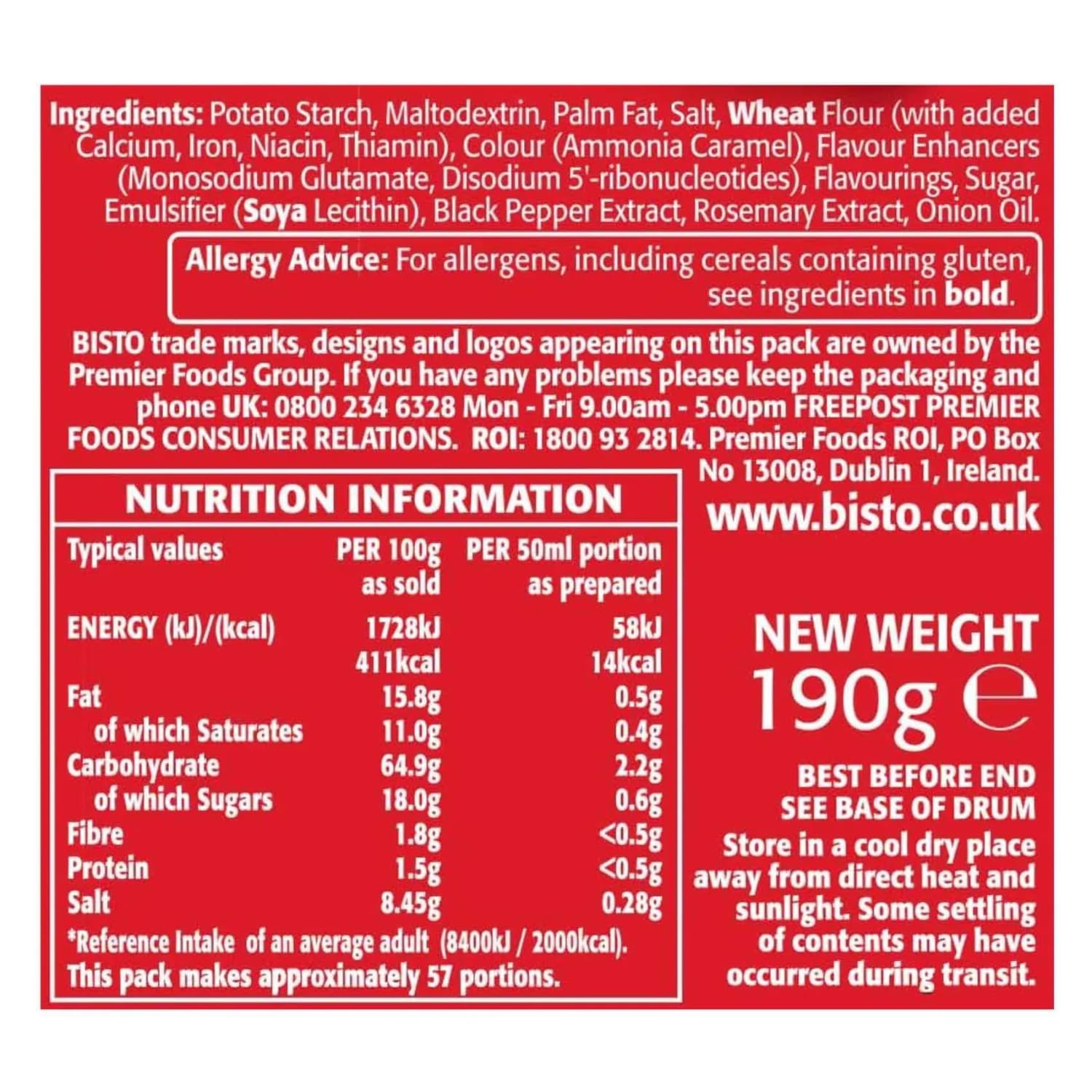 Close-up of Bisto label emphasizing reduced sodium and classic flavor