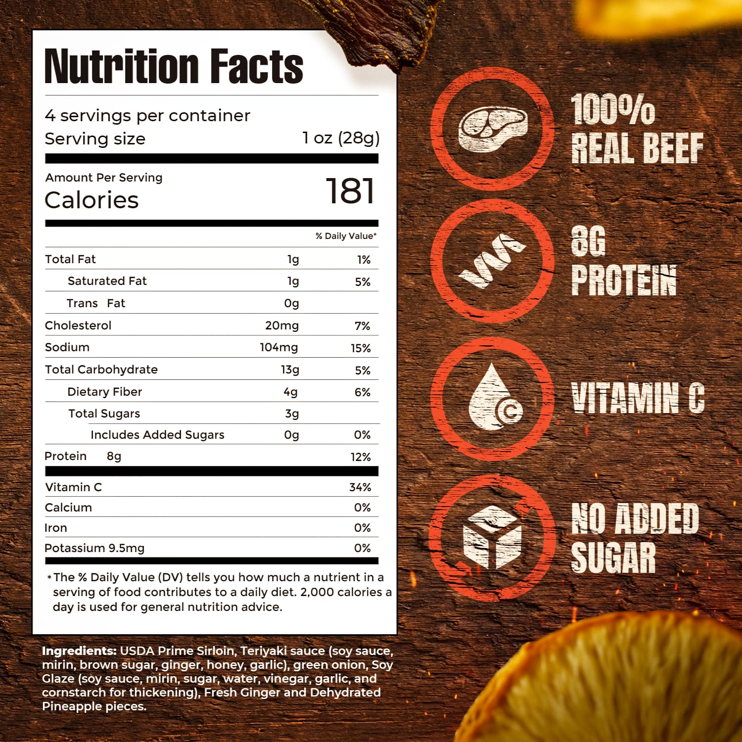 BITE ME JERKY real pineapple ingredient photo emphasizing natural fruit flavor