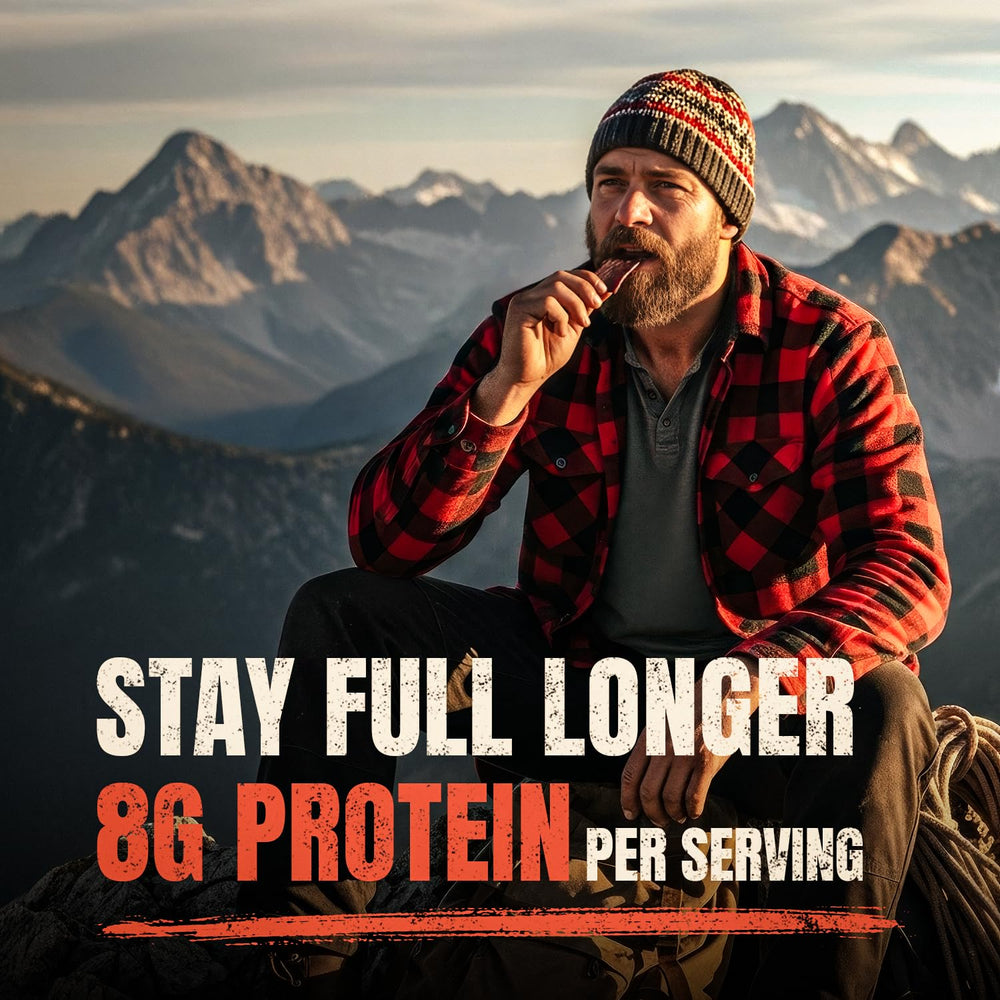 BITE ME JERKY pack inside a backpack illustrating on-the-go fueling convenience