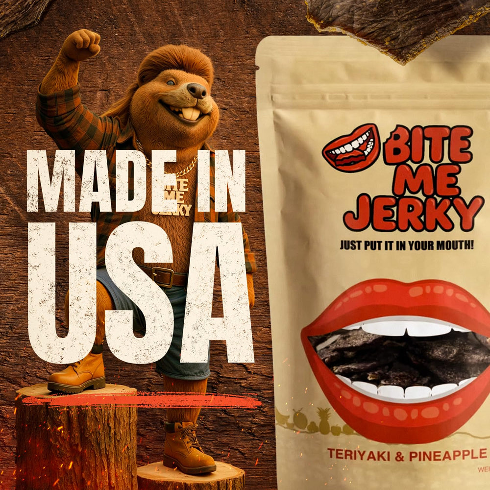 BITE ME JERKY 4oz pack in hand demonstrating portable snack-sized convenience