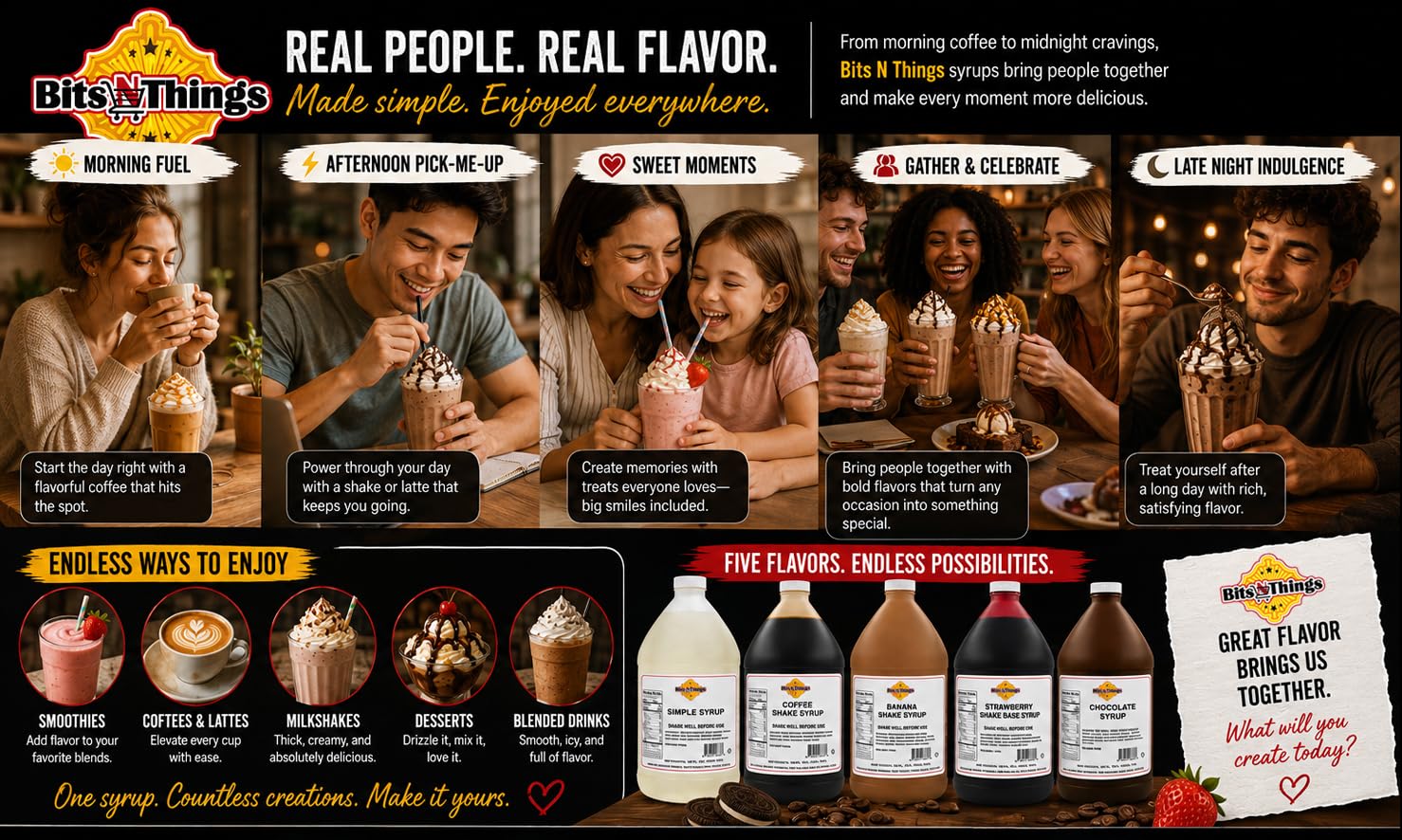 Bits N Things syrup blended into iced lemonade illustrating instant dissolution