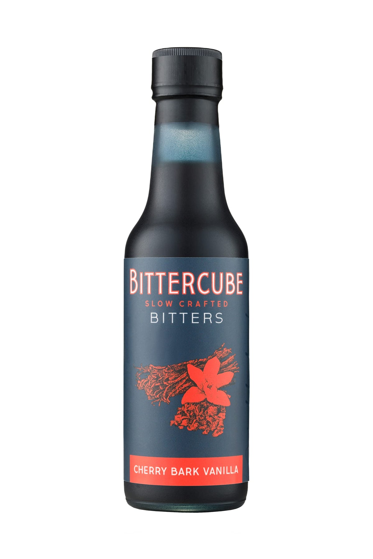 Bittercube front bottle shot showing 5 fl oz amber glass and cap for shelf-ready presentation