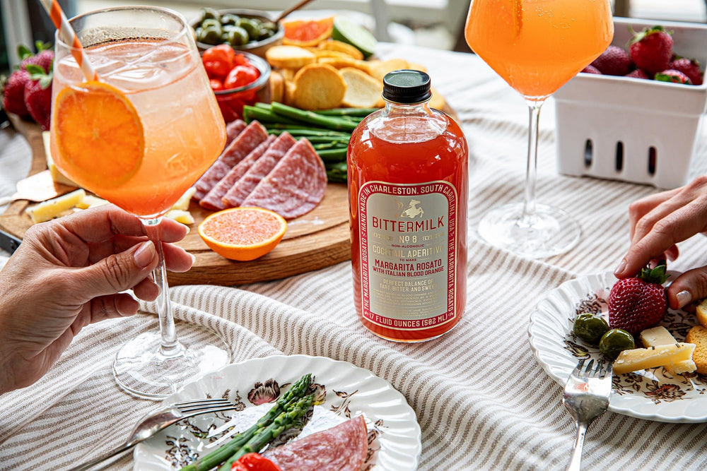 Bittermilk ingredient flatlay with rhubarb and gentian showing natural botanicals