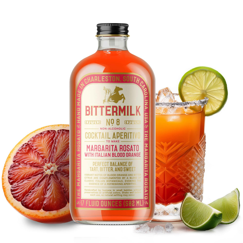 Bittermilk No.8 front label showing mixer identity and serving suggestion