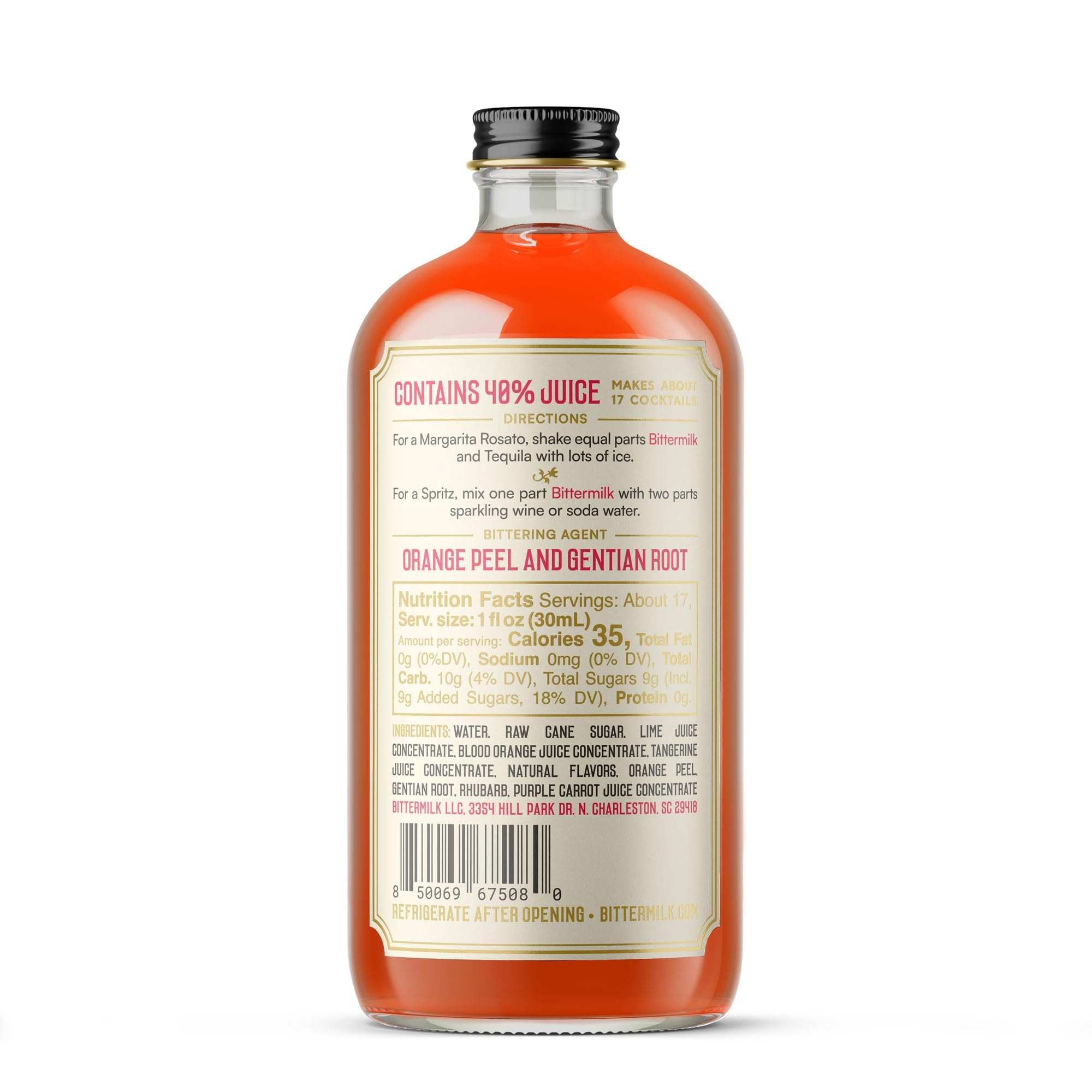 Bittermilk Rosato close-up showing syrup texture and rosy hue benefit